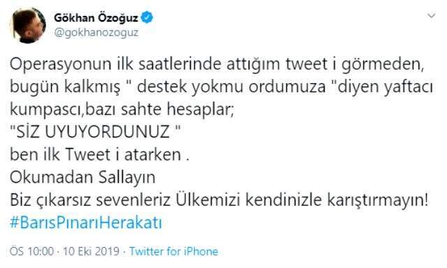 Gökhan Özoğuz'dan Barış Pınarı Harekatı çıkışı: Siz uyuyordunuz