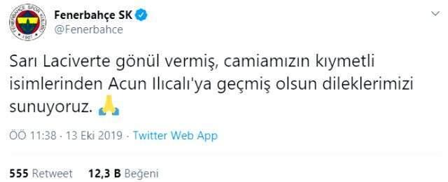 Fenerbahçe Kulübü'nden Acun Ilıcalı'ya geçmiş olsun mesajı!