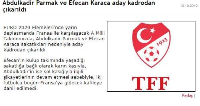 Milli Takımda Efecan ve Abdülkadir kadrodan çıkarıldı!