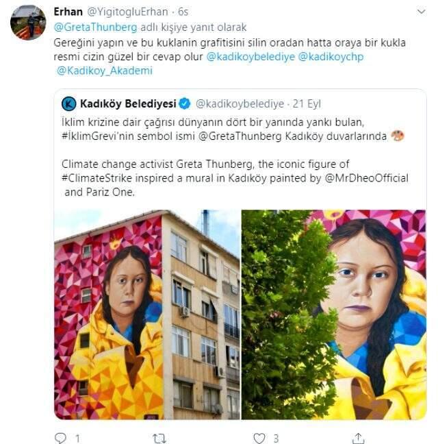 Sosyal medya ayağa kalktı: YPG'ye destek veren Greta'nın resmi Kadıköy duvarlarından silinsin!