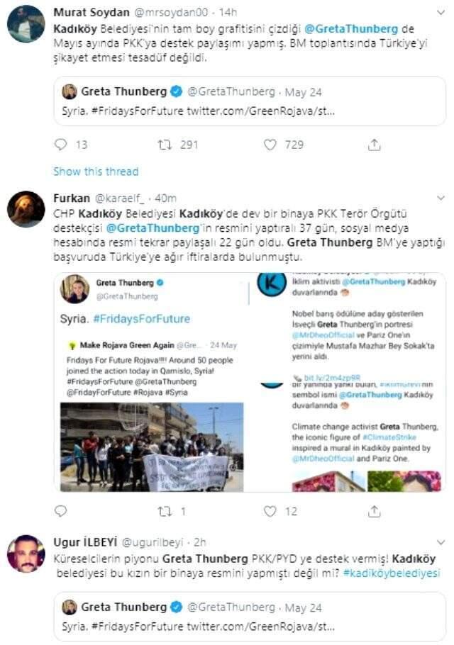 Sosyal medya ayağa kalktı: YPG'ye destek veren Greta'nın resmi Kadıköy duvarlarından silinsin!