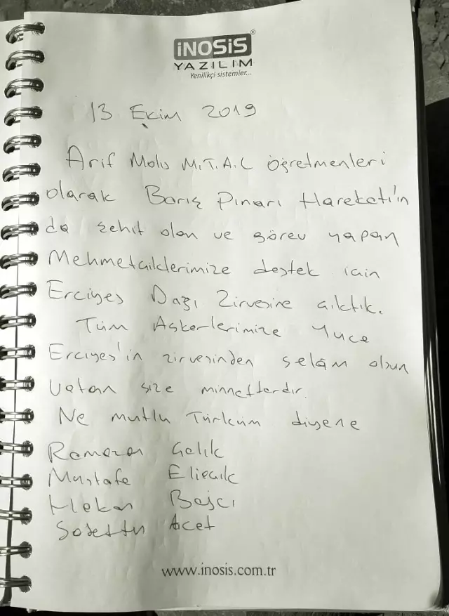 Mehmetçik'e Erciyes'in zirvesinden destek Mehmetçik'e Erciyes'in zirvesinden destek