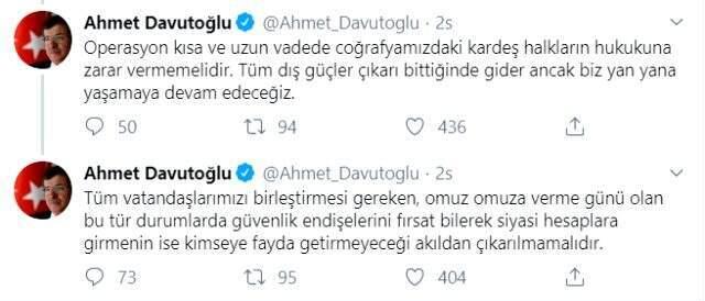 Ahmet Davutoğlu'ndan Barış Pınarı Çıkışı: Siyasi hesaplara girmenin kimseye faydası yok