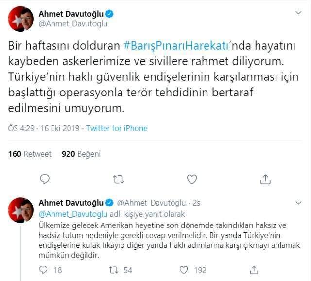Ahmet Davutoğlu'ndan Barış Pınarı Çıkışı: Siyasi hesaplara girmenin kimseye faydası yok