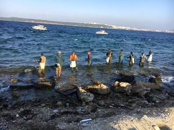 Bellerine kadar denize girip, lüfer avladılar Bellerine kadar denize girip, lüfer avladılar