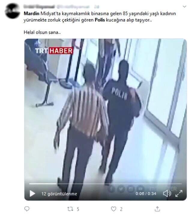 Mardin'de polis, yürümekte zorlanan 85 yaşındaki kadını kucağında taşıdı