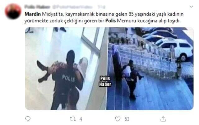 Mardin'de polis, yürümekte zorlanan 85 yaşındaki kadını kucağında taşıdı