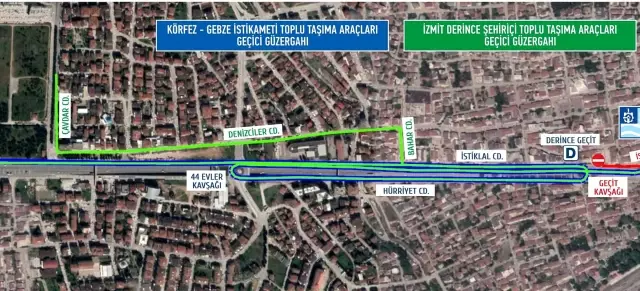 Derince'de geçici güzergah değişikliği Derince'de geçici güzergah değişikliği