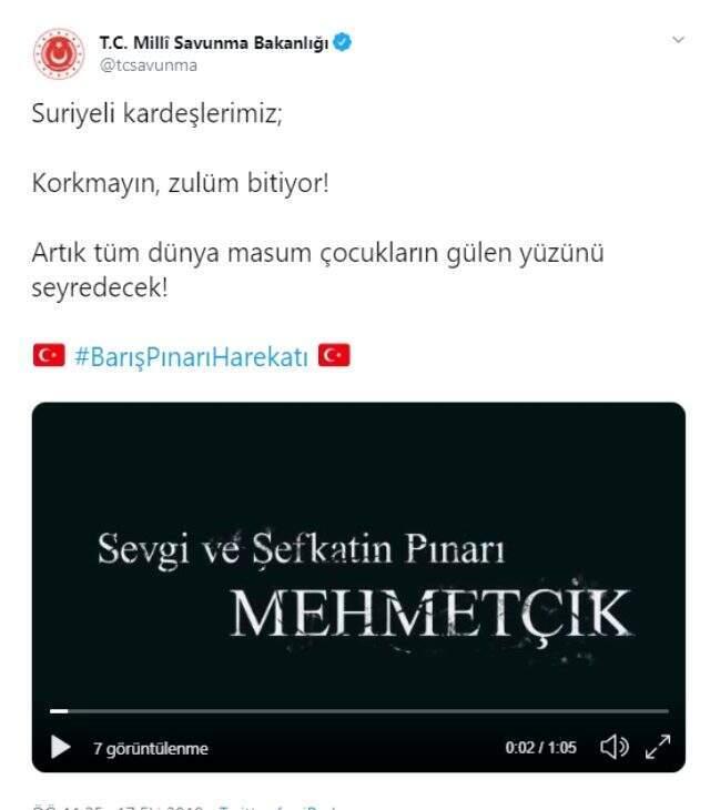 Milli Savunma Bakanlığı: Suriyeli kardeşlerimiz korkmayın, zulüm bitiyor