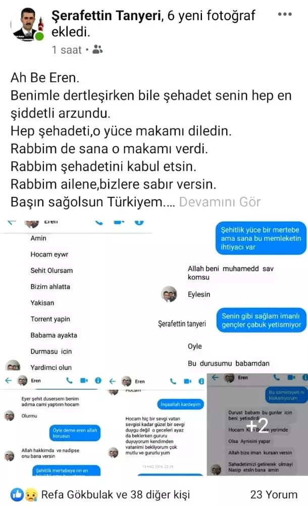Şehit Uzman Çavuş Eren Öztürk'ün duygulandıran vasiyeti: 'Şehit olursam adıma cami yaptırın' Şehit Uzman Çavuş Eren Öztürk'ün duygulandıran vasiyeti: 'Şehit olursam adıma cami yaptırın'