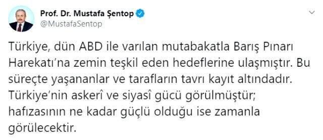 TBMM Başkanı Şentop'tan Türkiye-ABD anlaşmasına ilişkin açıklama: Türkiye hedeflerine ulaşmıştır