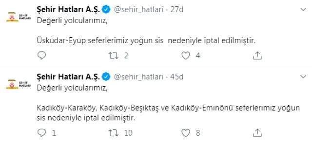 İstanbul güne sisle uyandı, bazı seferler iptal edildi