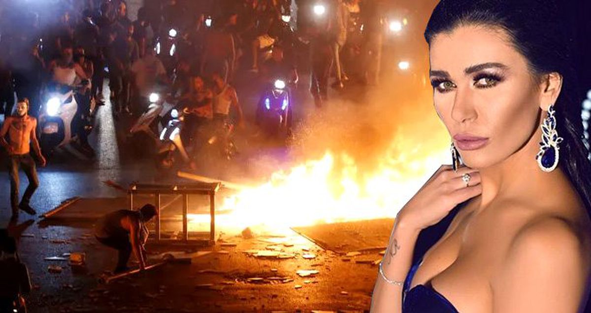 Lübnanlı ünlü oyuncu Nadine Al Rassi vergi protestolarına katıldı, lastik yaktı