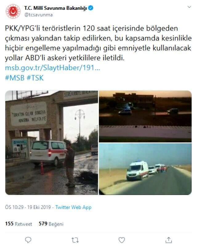 Son Dakika: MSB: Terör örgütünün güvenli bölgeden çekilmesi yakından takip ediliyor