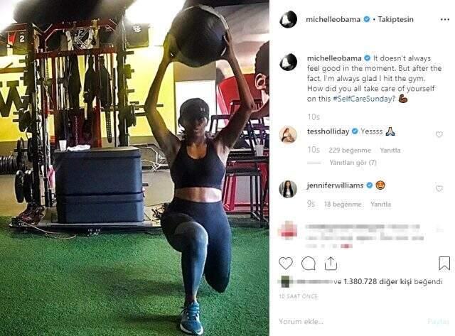 İlk kez spor salonundan fotoğraf paylaşan Michelle Obama'nın fotoğrafı 1,3 milyon beğeni aldı