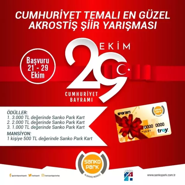 SANKO Park'tan ödüllü 'Cumhuriyet Bayramı' şiir yarışması SANKO Park'tan ödüllü 'Cumhuriyet Bayramı' şiir yarışması