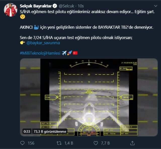 Selçuk Bayraktar, SİHA ve İHA eğitmen test pilotu uçuşunu paylaştı