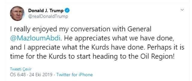 ABD Başkanı Donald Trump yine teröristbaşı Mazlum Kobani'ye övgüler dizdi