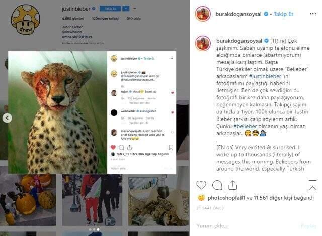 Dünyaca ünlü genç şarkıcı Justin Bieber'dan Türkleri gururlandıran paylaşım!