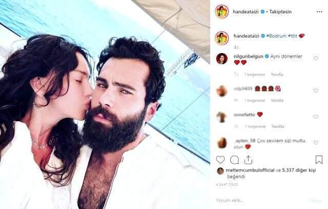 Hande Ataizi ile sevgilisi Dinç Aydoğdu ile aşk pozunu paylaştı