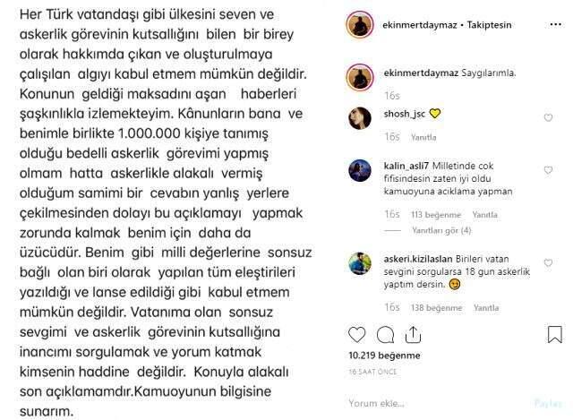 Askerlik dönüşü sözleriyle tepki çeken Ekin Mert Daymaz'dan açıklama: Sözlerim başka yere çekildi