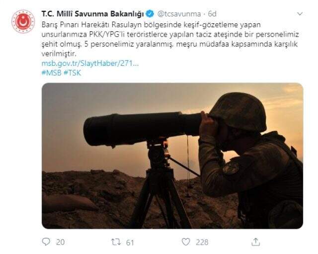 Son Dakika: Barış Pınarı Harekatı'ndan acı haber: 1 askerimiz şehit, 5 askerimiz yaralı
