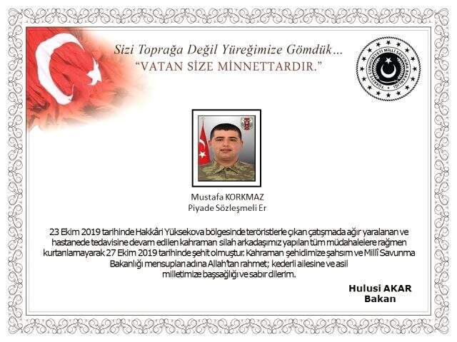 Hakkari Yüksekova'daki çatışmada yaralanan askerimiz şehit oldu