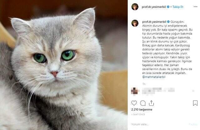 Kalp spazmı geçiren Mehmet Ali Erbil, yoğun bakıma kaldırıldı