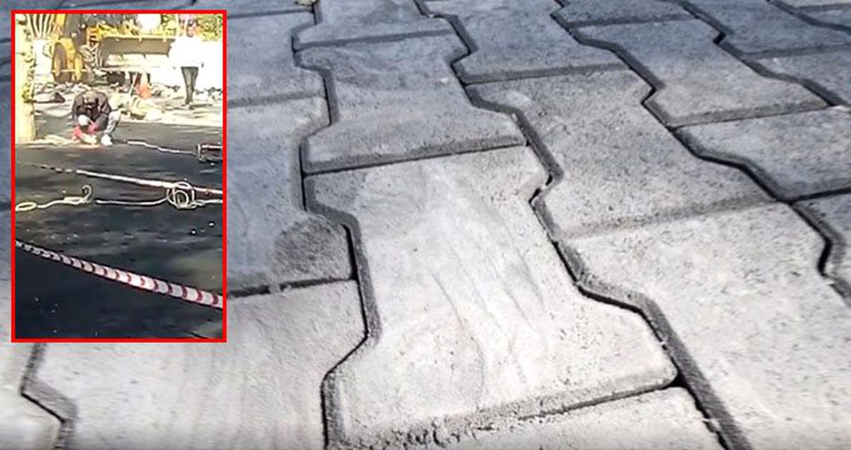 Ankara'da tartışma yaratan görüntü! İşçiler kaldırım taşındaki logoları kazıdı