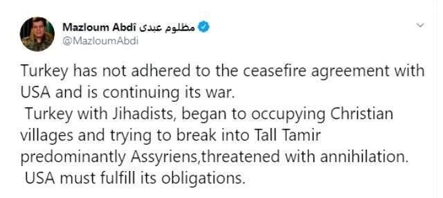 Terörist elebaşı Mazlum Kobani tutuştu! Twitter'dan Amerika'ya yalvardı: Yardım edin
