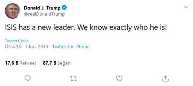 ABD Başkanı Donald Trump: DEAŞ'ın yeni liderinin kim olduğunu biliyoruz