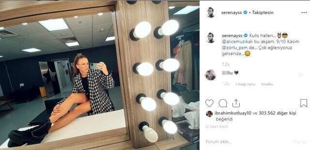 Alice Müzikali'nin setinden fotoğraf paylaşan Serenay Sarıkaya, bacak dekoltesiyle mest etti