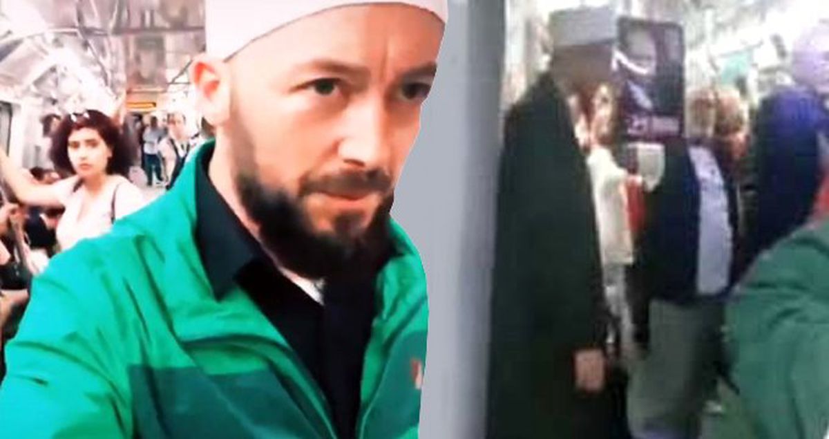 Metroda kutlama yapanların tacizine uğrayan cübbeli vatandaşa videolu destek