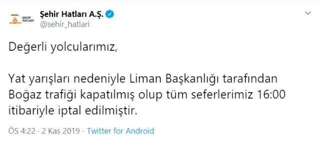 Son dakika: Şehir hatlarında tüm seferler iptal edildi