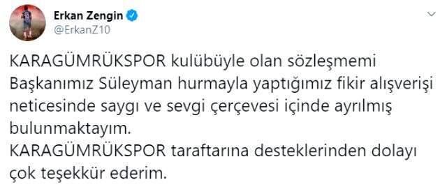 Erkan Zengin, Karagümrük ile yollarını ayırdı!