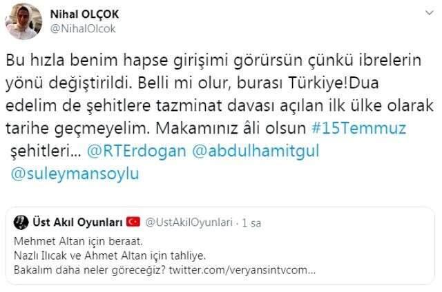 Nihal Olçok'tan Altan kardeşler ve Nazlı Ilıcak tepkisi: Bu hızla benim hapse girişimi görürsün