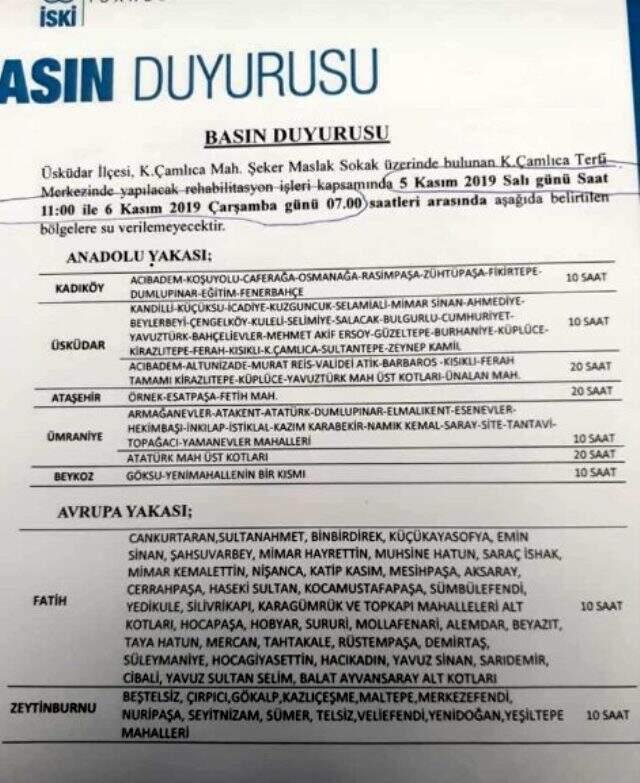 İstanbul'da yaşayanlar dikkat! 20 saatlik su kesintisi yaşanacak