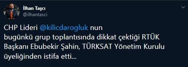 RTÜK Başkanı Ebubekir Şahin, TÜRKSAT Yönetim Kurulu üyeliğinden istifa etti