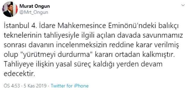 Son dakika: Eminönü'ndeki balıkçılar için yürütmeyi durdurma kararı kaldırıldı