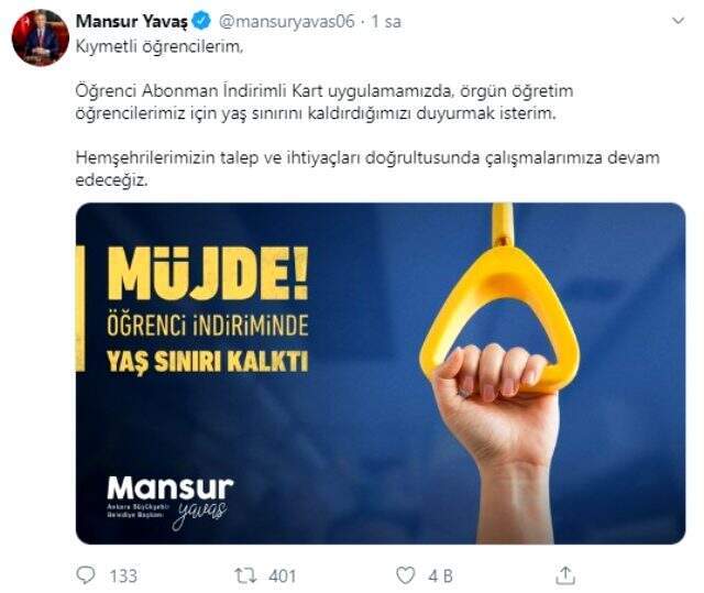 Mansur Yavaş'tan öğrencilere bir müjde daha! Öğrenci kartında yaş sınırlaması kaldırıldı
