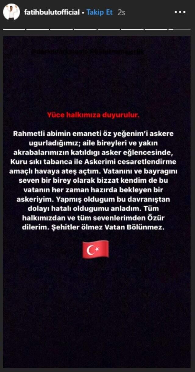 Asker eğlencesinde havaya ateş açan Fatih Bulut'tan savunma: Hatalıyım, özür dilerim!