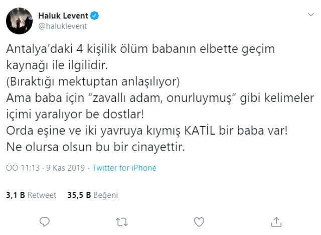 Siyanürden zehirlenerek ölen aileye yaptığı yorumla eleştirilen Haluk Levent'e bir tepki de CHP'li eski vekilden geldi