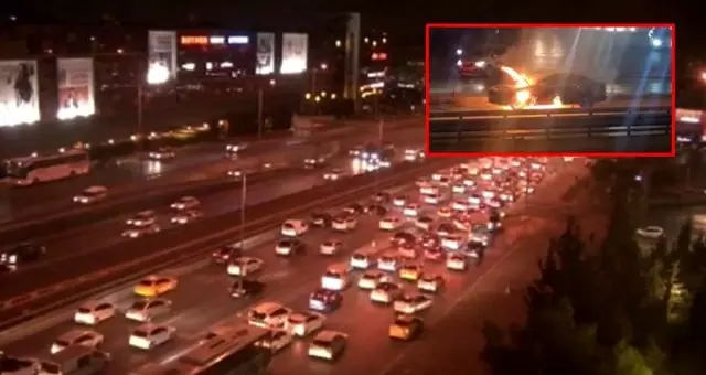 E-5'te korku dolu anlar! Lüks araç alev alev yandı