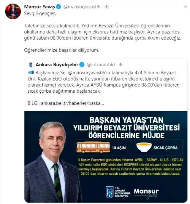 Mansur Yavaş'tan üniversite öğrencilerine ekspres hat müjdesi