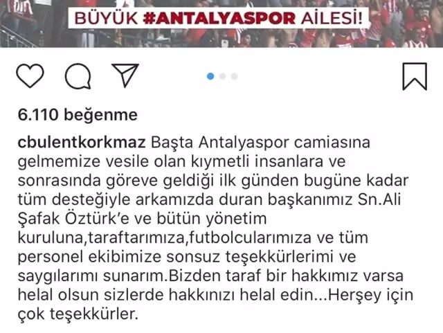 Antalyaspor'da Bülent Korkmaz'dan veda mesajı Antalyaspor'da Bülent Korkmaz'dan veda mesajı