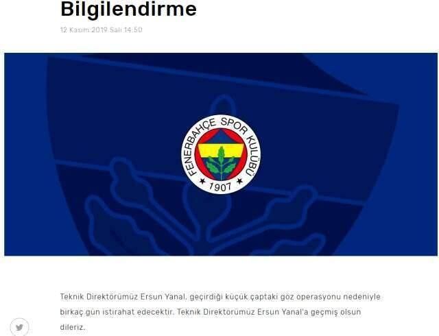 Fenerbahçe'den Ersun Yanal'a geçmiş olsun mesajı