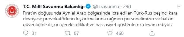MSB: Provokatörlerin kışkırtmalarına rağmen Türk-Rus ortak kara devriyesi devam ediyor