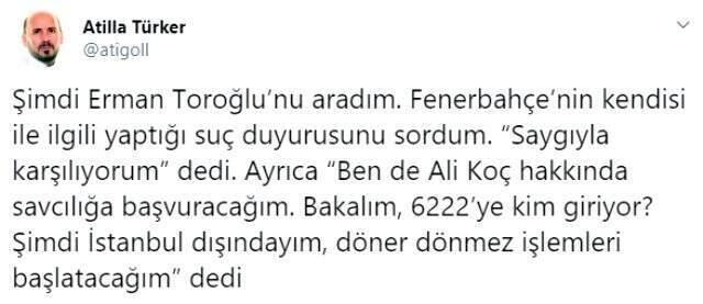 Erman Toroğlu: Ali Koç hakkında savcılığa başvuracağım