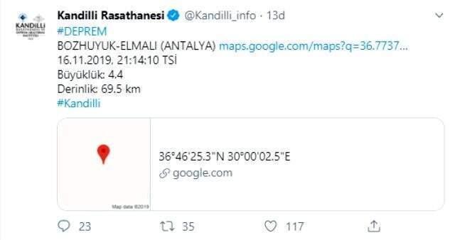 Son Dakika: Antalya'da 4,4 büyüklüğünde deprem meydana geldi
