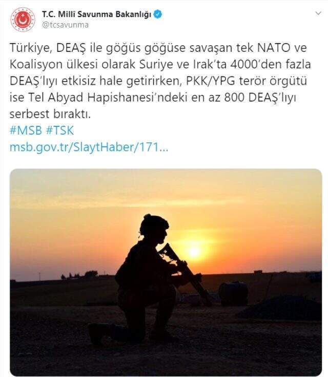 MSB: Terör örgütü YPG, en az 800 DEAŞ'lıyı serbest bıraktı